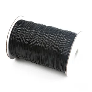 Rollo de 15m de cordón encerado coreano negro de 1mm para fabricación de joyas DIY