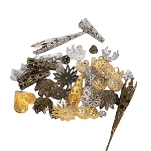 Assorted metallic flower bead caps and spacers for DIY hairpins and jewelry making