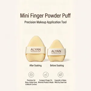 Curved triangle finger powder puff for precise foundation application and dry-wet use