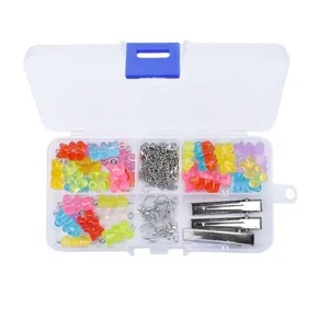 DIY gummy bear jewelry making kit including colorful resin charms, metal chains and hair clips