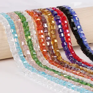 Colorful 4mm square faceted crystal glass beads strands for DIY jewelry making projects