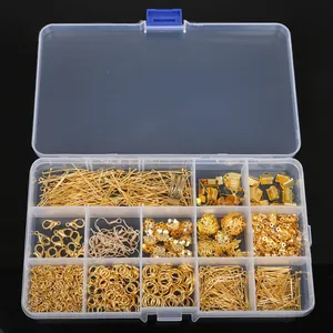 Kit de Fabrication de Bijoux DIY Métal Fermoirs Mousquetons Anneaux Ouverts Crochets d'Oreilles Ensemble d'Accessoires