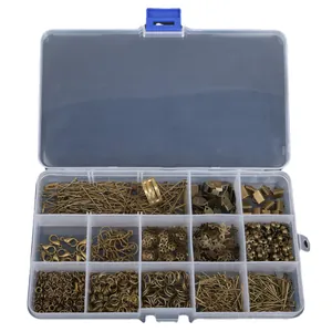 Kit complet de fabrication de bijoux en bronze antique avec boîte à 15 compartiments
