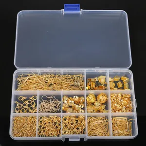 Kit complet de fournitures de bijoux dorés dans une boîte de rangement pour création DIY