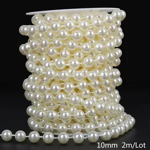 Macro view of 10mm cream ABS imitation pearl chain beads for DIY wedding bouquet decor