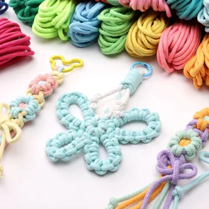 Colorful 3-4mm cotton macrame cords with handmade braided butterfly and flower charms