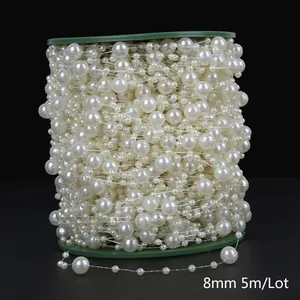 Detail showing 8mm cream white ABS imitation pearl chain for DIY wedding decoration, 5m