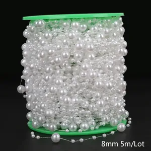 Close-up of 8mm ABS pearl bead chain on spool for DIY wedding and floral decoration