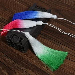 Macro view of 13cm gradient silk tassels for DIY ancient style bookmark and fan