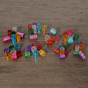 Colorful aluminum dreadlock cuffs and beads set for DIY jewelry making and hair styling