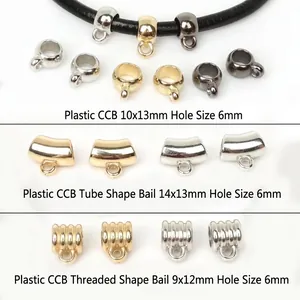 Detail view of CCB plastic bail beads for jewelry making in various shapes and finishes