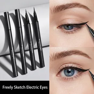 Delineador de ojos líquido negro impermeable de larga duración con punta de esponja
