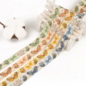Detail view of 1.5cm butterfly printed cotton ribbon for DIY handmade hair accessories