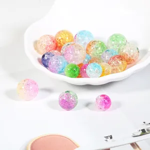 Acrylic Ice Cracked Beads Round Gradient Bubble Loose Beads For DIY Bracelet Necklace Jewelry Making Handcrafted Accessories