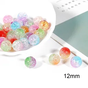 Detail macro shot of 12mm gradient crackle acrylic beads for DIY jewelry making.