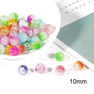 Detail macro shot of 10mm colorful ice-cracked gradient acrylic bubble beads for DIY