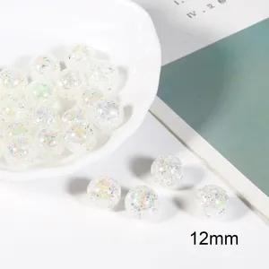Close-up of 12mm gradient ice-cracked acrylic bubble beads for DIY jewelry