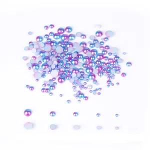 ABS Iridescent Flatback Semi Circle Faux Pearl Beads Multicolor Gradient Resin Rhinestones For DIY Phone Case Nail Art Decoration Jewelry Accessories