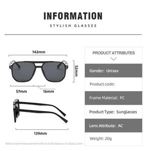 Umfassende Maßangaben und technische Daten für diese quadratische Pilotenbrille.