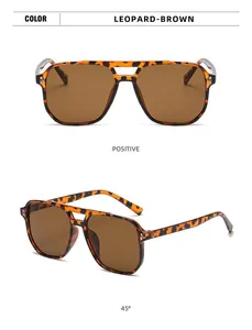 Detailansichten der Vorderseite und des 45-Grad-Winkels der Flieger-Sonnenbrille mit Leopardenmuster