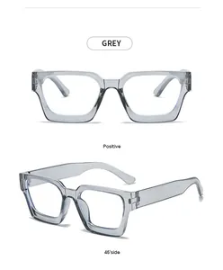 Klassische graue Brille mit dickem quadratischem Rahmen, Front- und Seitenansichten