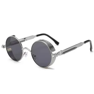 Lunettes de soleil steampunk vintage en métal avec branches à ressort et verres ronds