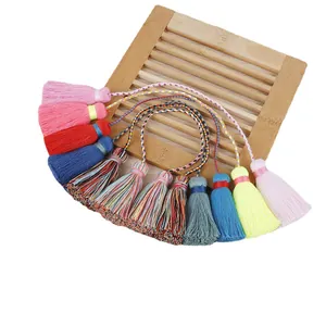 Pompons colorés en fil de coton faits main avec cordon tressé pour bijoux DIY et pendentifs