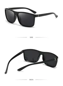 Detail views showing the side and back design of classic black polarized sunglasses