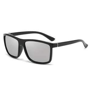 Classic square polarized sunglasses with black frame and silver lenses for outdoor sports