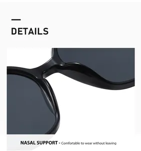 Detailed macro view showing the comfortable nasal support of these black square sunglasses.