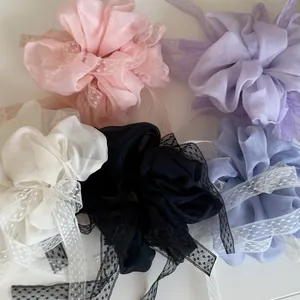 Elastico per Capelli in Chiffon con Fiocco e Nastro Retrò Fatto a Mano per Donna Elegante Pizzo Pois Coda di Cavallo Chignon Tinta Unita Accessori per Capelli
