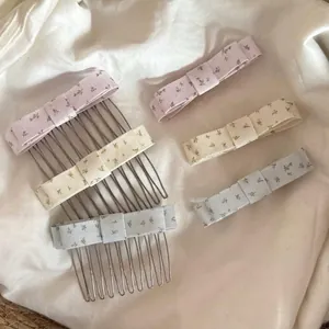 Peigne à Cheveux Nœud Floral Doux Pince à Cheveux Papillon en Tissu pour Femme Accessoires Cheveux Style Vintage Français