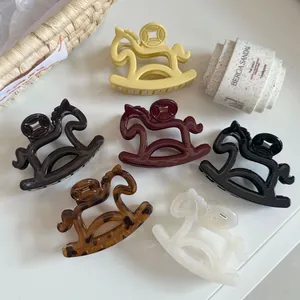 Set of 6 colorful rocking horse shaped hair claw clips for women French style hair accessories