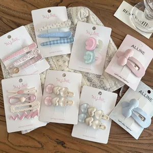 French Vintage Girly Floral Hair Clip Set Handmade Sweet Bow Heart Plaid Acrylic Fabric Metal Hairpins For Women Girls Accessories