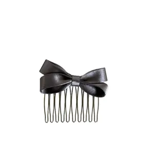 Elegant dark grey satin bow hair comb for women featuring a sturdy 10 teeth metal insert clip
