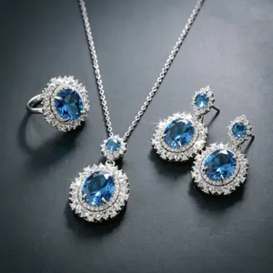 Lussuoso Set di Gioielli in Strass Taglio Ovale Lega di Ferro Intarsiato Cristallo Collana Orecchini Anello per Donna Accessori da Festa
