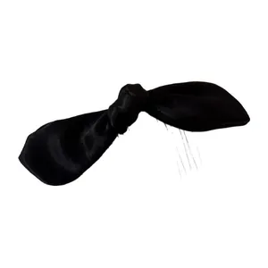Elegant black satin rabbit ear bow hair comb accessory for sweet and gentle hairstyles