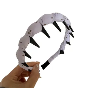 Polka dot fabric wrapped wave headband with long teeth for women stylish hair accessory