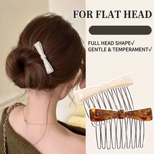 Korean Style Acetate Bow Hair Comb Tortoiseshell Marble Pattern Side Hair Fork Elegant Minimalism Hair Accessories For Women Banquet Party Styling Tool