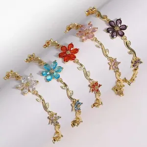 Elegante Bracciale in Lega Con Strass a Cinque Petali Fiore Ramo per Donna Regolabile Stile Coreano Gioielli Floreali Regalo