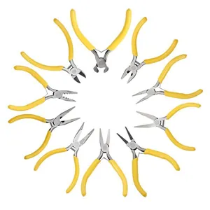Professional 10-piece DIY jewelry pliers set with yellow handles for beading and wire work