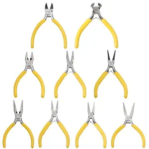 9-piece set of professional mini jewelry pliers with yellow handles for DIY work