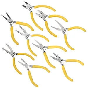 Professional 8-piece mini jewelry pliers set with yellow handles for DIY crafts