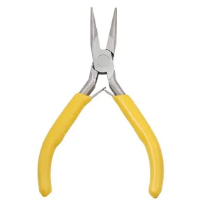 Professional mini needle-nose jewelry pliers with yellow non-slip comfort-grip handles