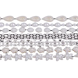 Various styles of white ABS pearl bead chains for DIY jewelry making and crafts