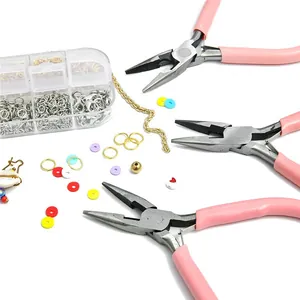 Multifunctional pink jewelry pliers set for handmade DIY crafting and bead work