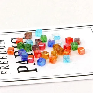 Colorful 6mm square glass loose beads for DIY jewelry making crafts