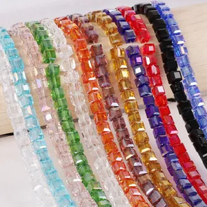 Assorted vibrant 6mm square faceted glass beads for DIY necklaces and jewelry making