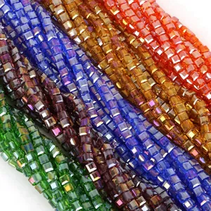 Vibrant 6mm square faceted glass beads in multiple colors for DIY jewelry making and crafts