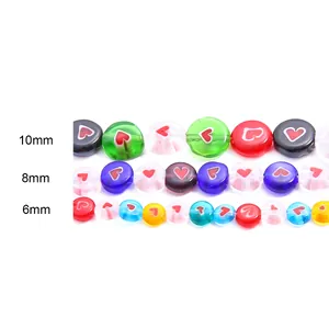Size comparison of heart pattern lampwork glass beads in 10mm, 8mm, and 6mm